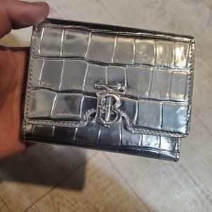 NWT Burberry TB Monogram Croc Embossed Metalic Leather Wallet